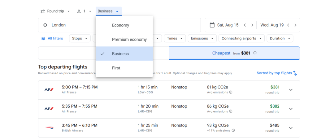 cheap business class flights