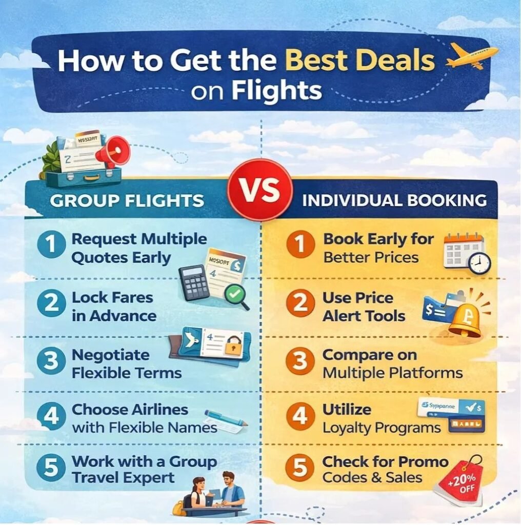 group flights vs individual booking