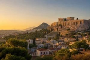 Athens Acropolis above the historic city in clear Mediterranean light