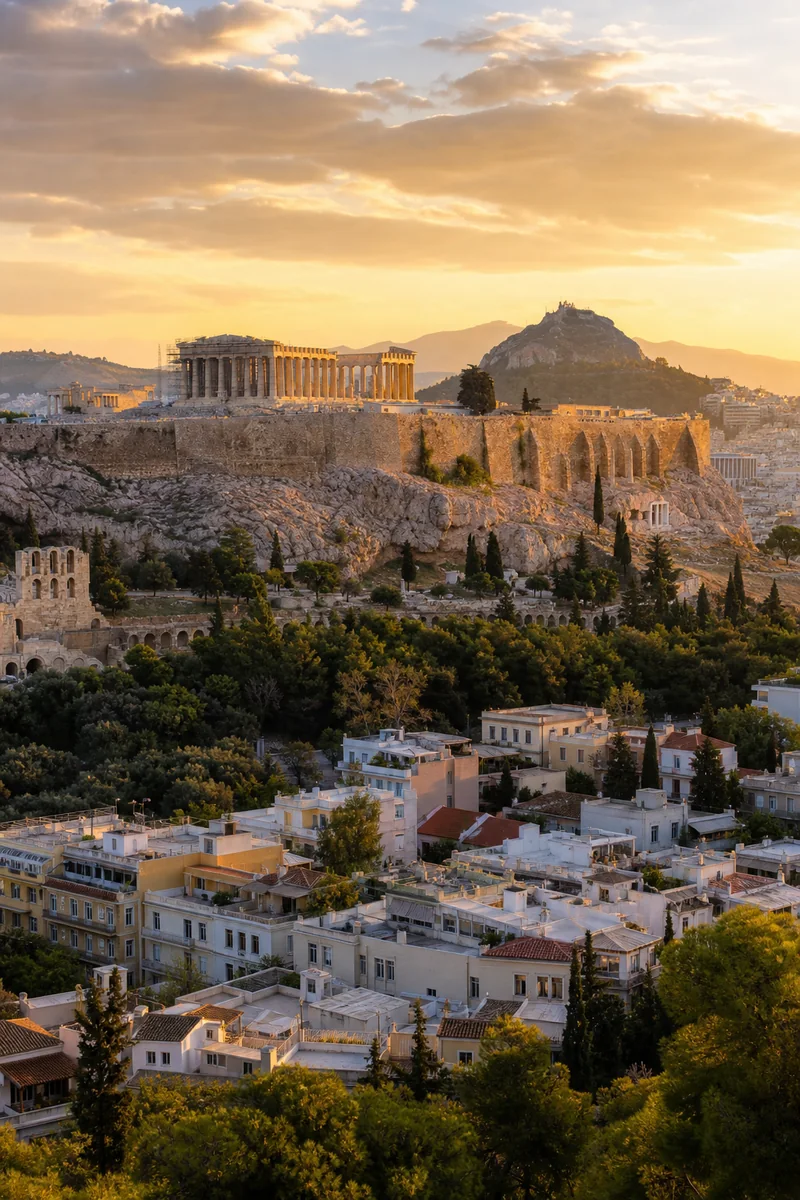 Athens Acropolis above the historic city in clear Mediterranean light