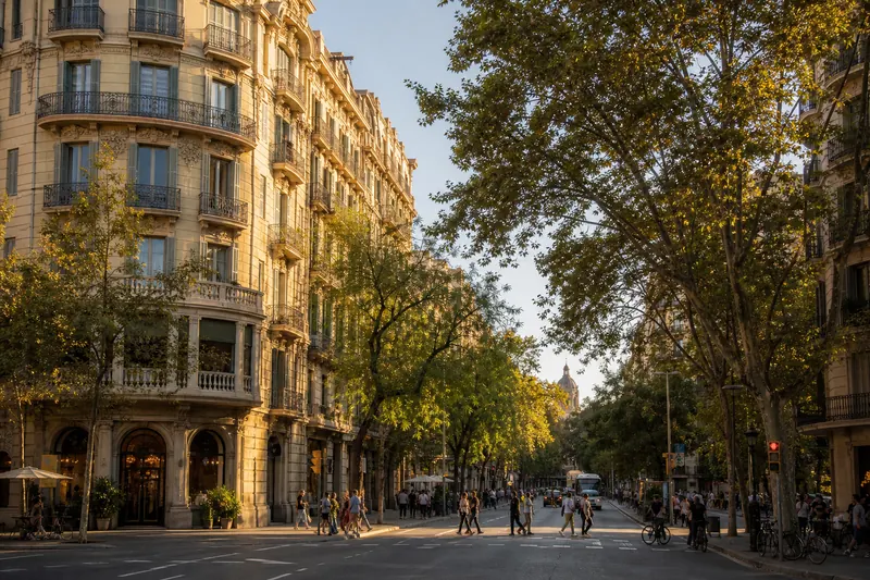 Eixample neighbourhood atmosphere in Barcelona