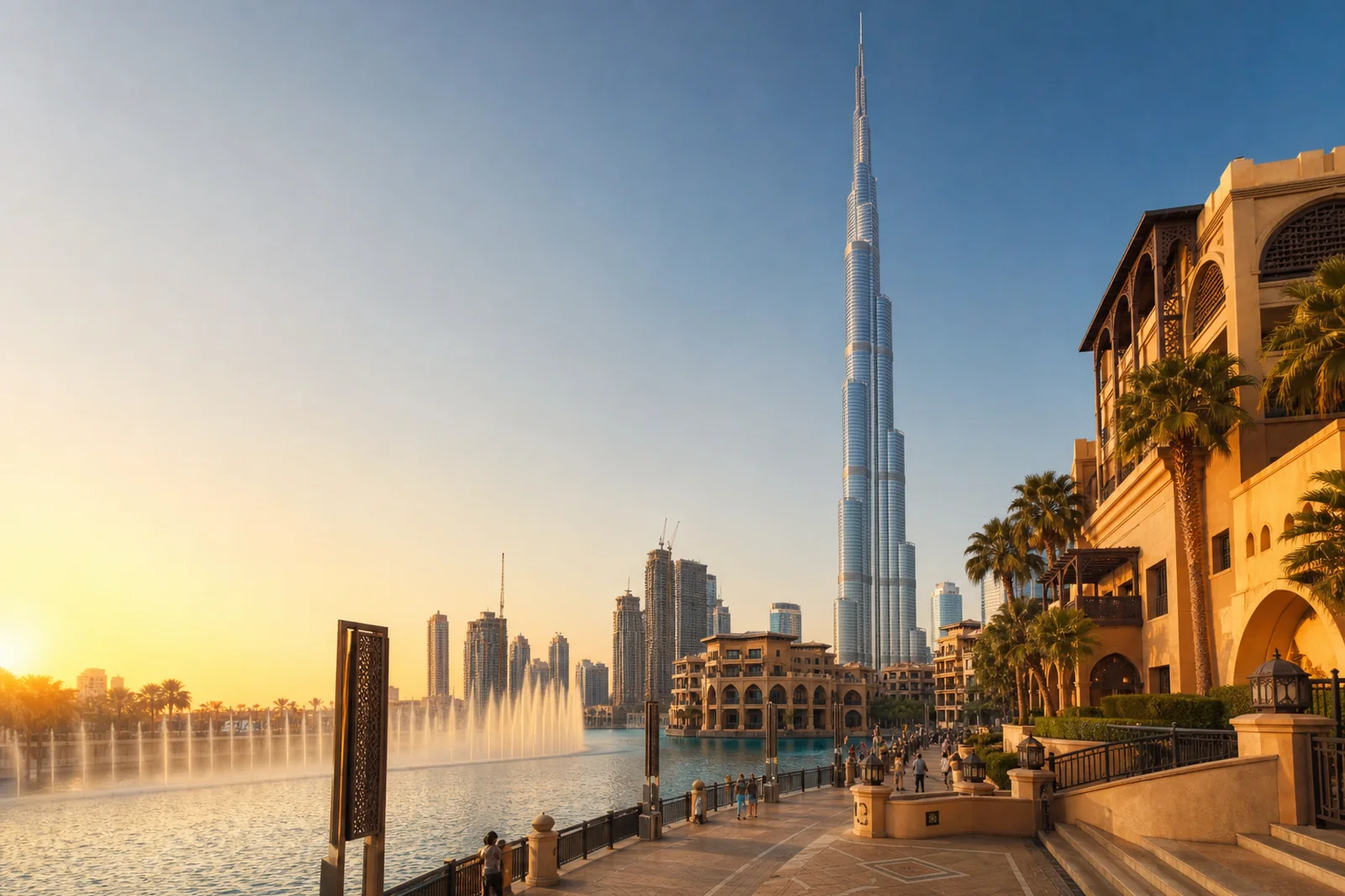 Dubai skyline and waterfront at golden hour