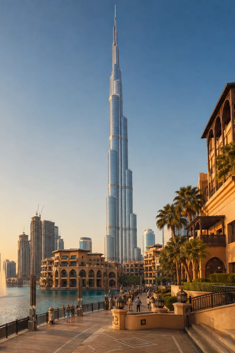Dubai skyline and waterfront at golden hour