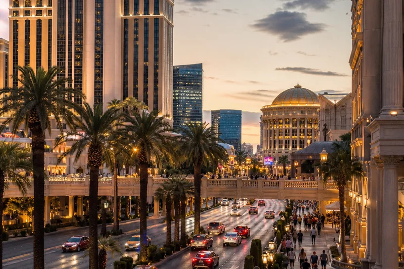 Central Strip neighbourhood atmosphere in Las Vegas