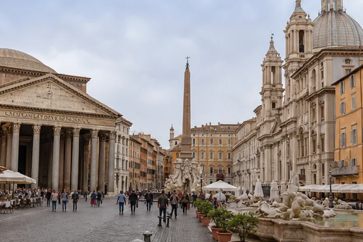 Historic-centre walking scene near the Pantheon in Rome