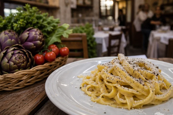 Fresh pasta and market ingredients in a Roman neighbourhood