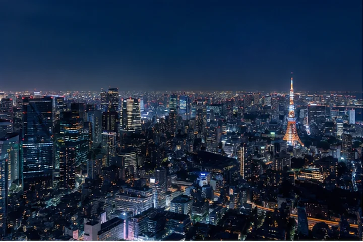 Layered Tokyo city lights from an observation deck