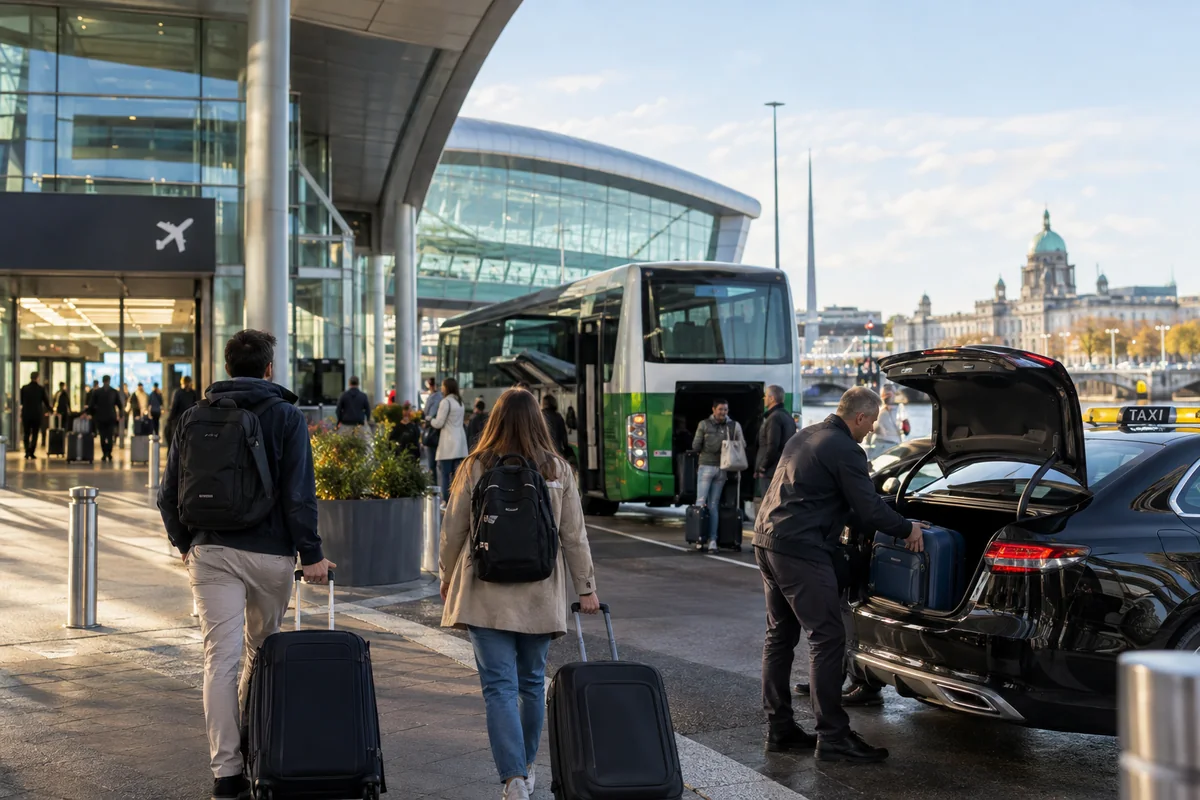 Traveler arrival scene in Dublin with airport transfer context