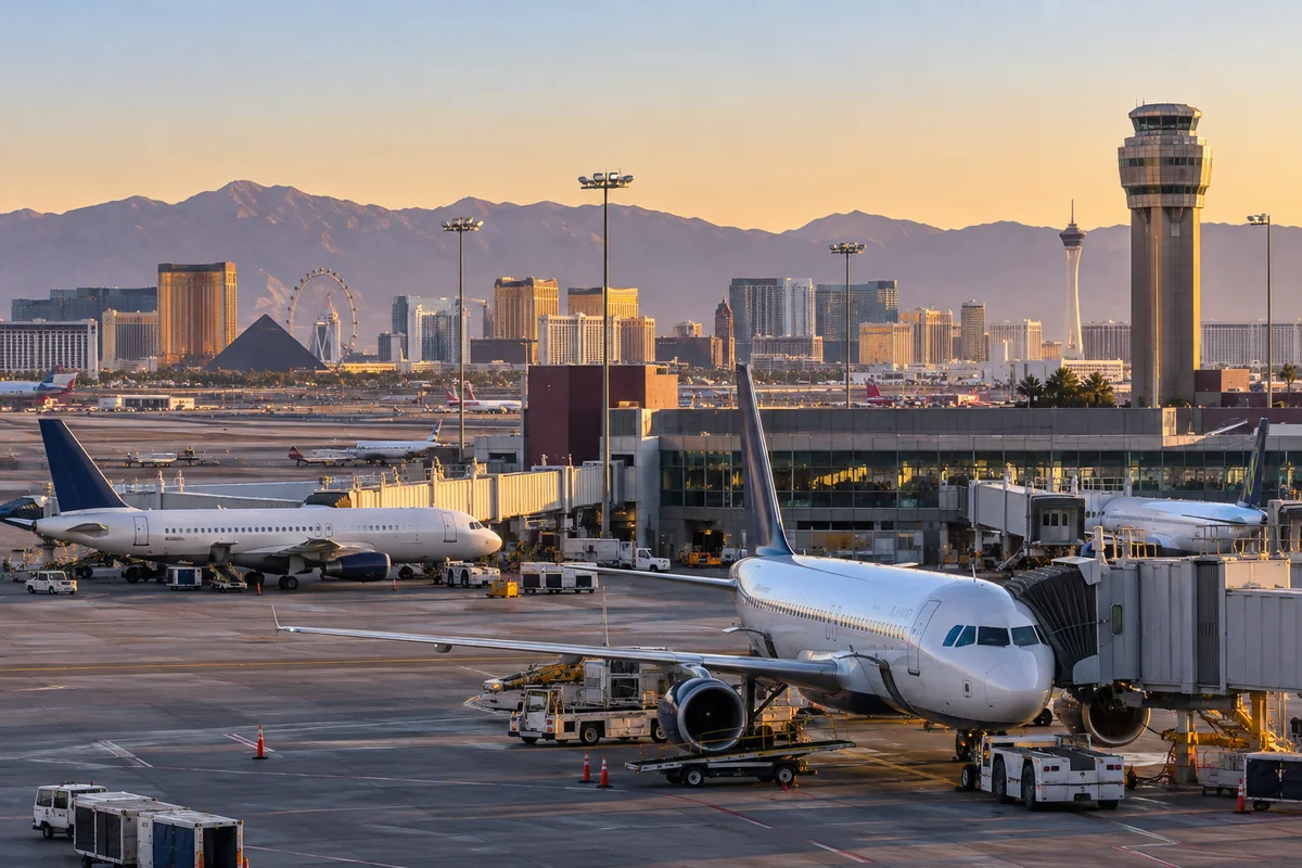 Las Vegas airport apron scene representing arrivals for flights to the city