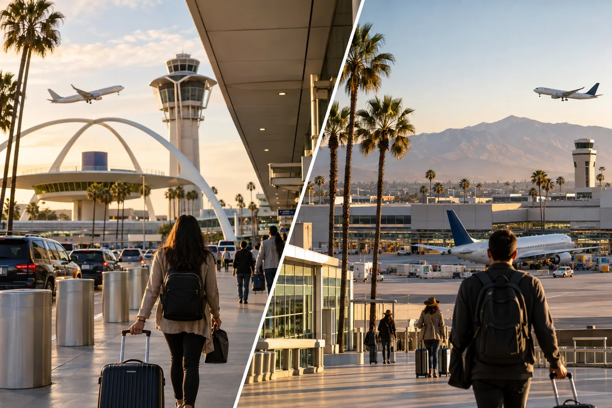 Airport travel scene representing Los Angeles area arrival airport choices