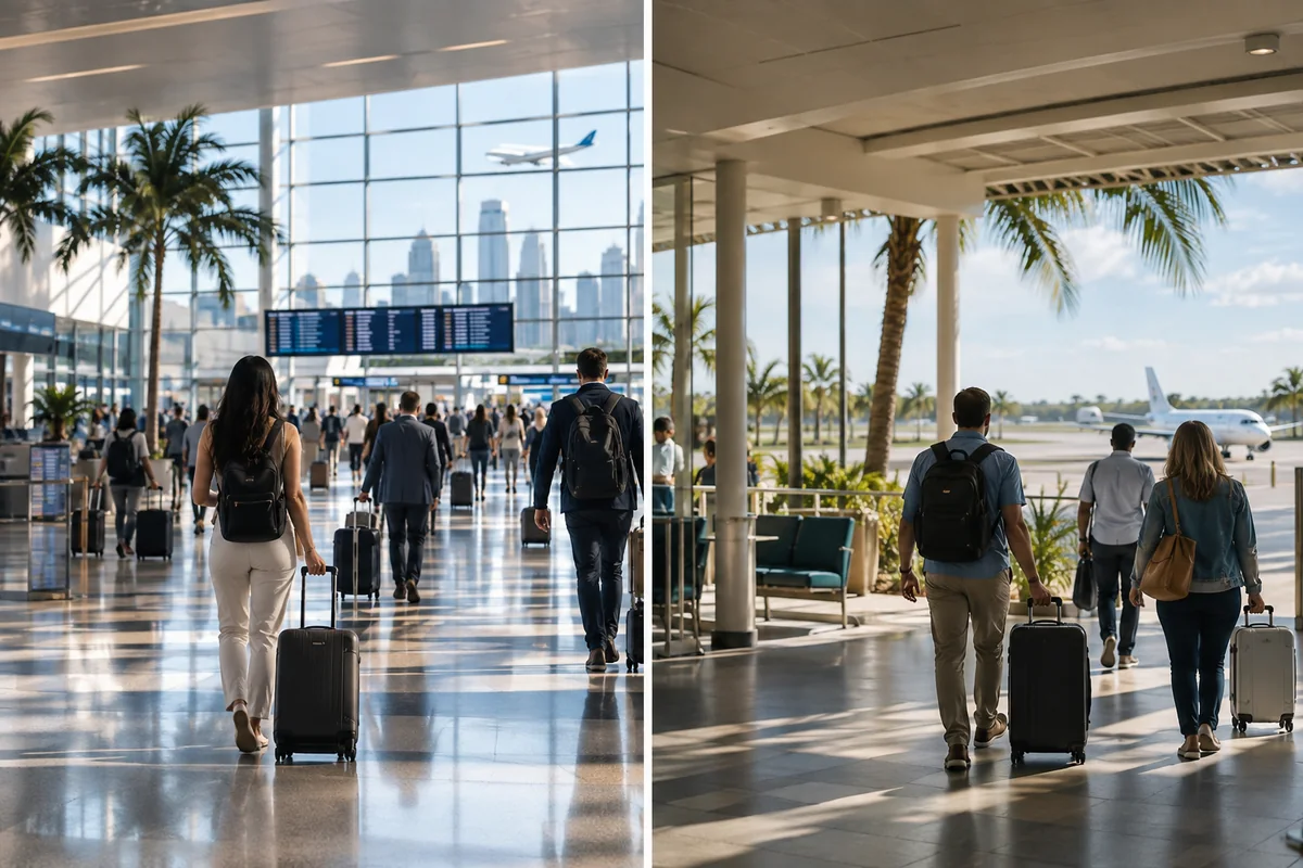 Airport travel scene representing Miami and South Florida arrival airport choices